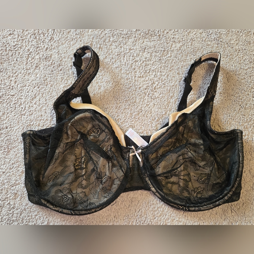 Cacique 38G Modern Laced Covered UL FC Bra - Nude with Black Lace Overlay